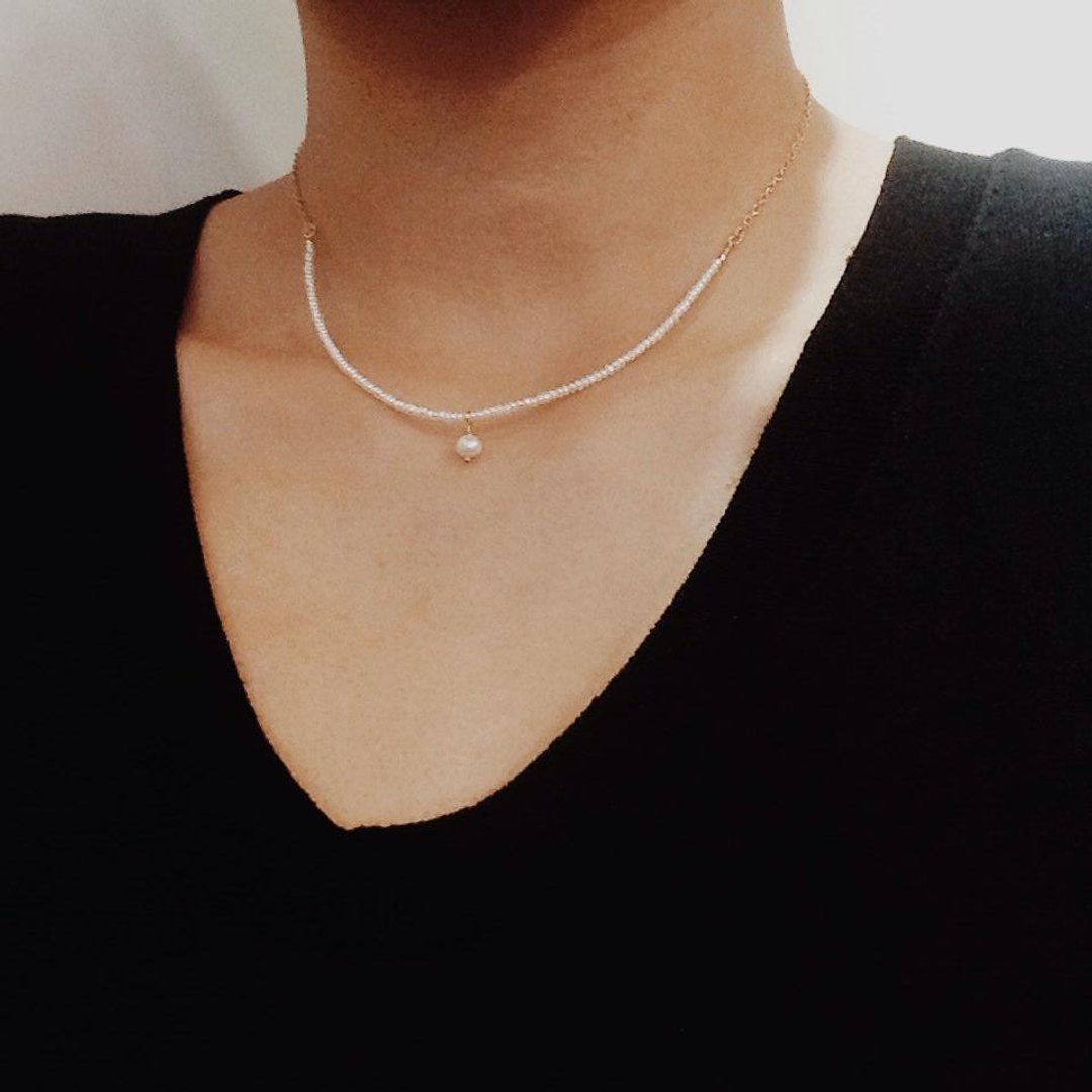 Necklace / freshwater pearl and delicate and mature-like necklace like a 14KGF thread / TheadN 01 - 项链 - 其他金属 白色