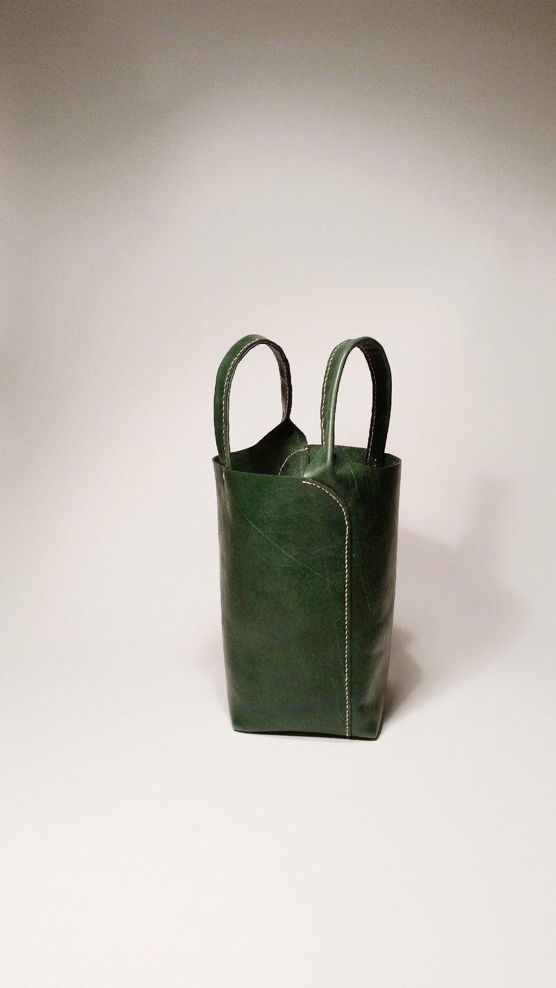 036 手缝墨绿色对称真皮牛皮小包 - 手提包/手提袋 - 真皮 绿色