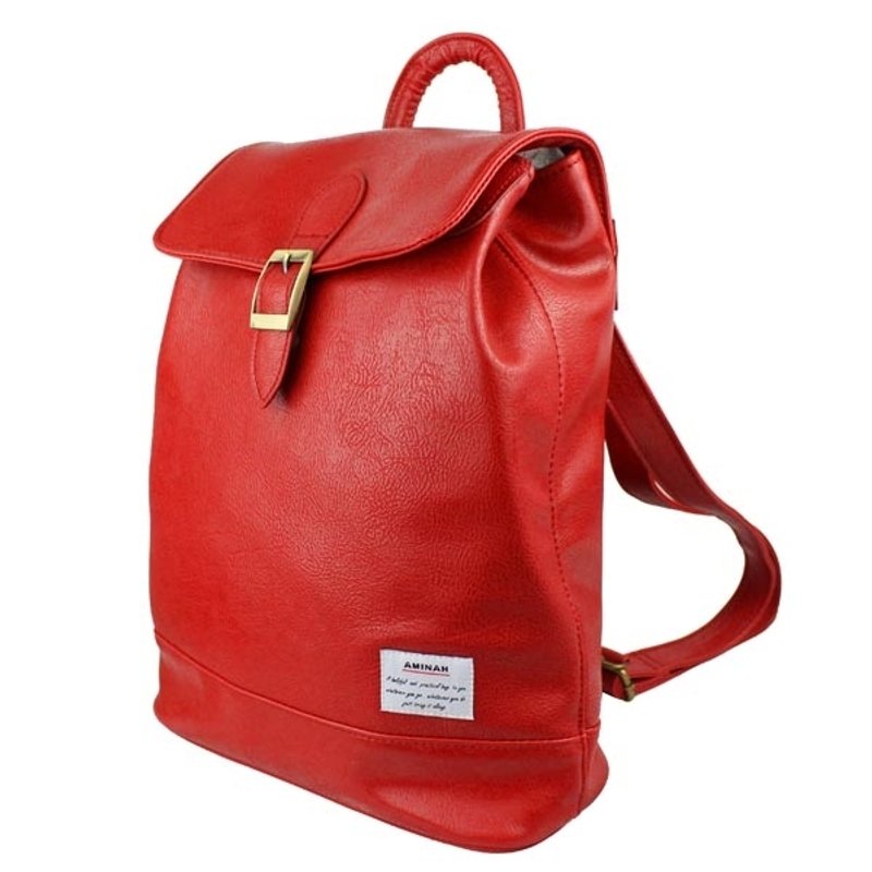 AMINAH-深红色童话小后背包【am-0223】 - 后背包/双肩包 - 真皮 咖啡色