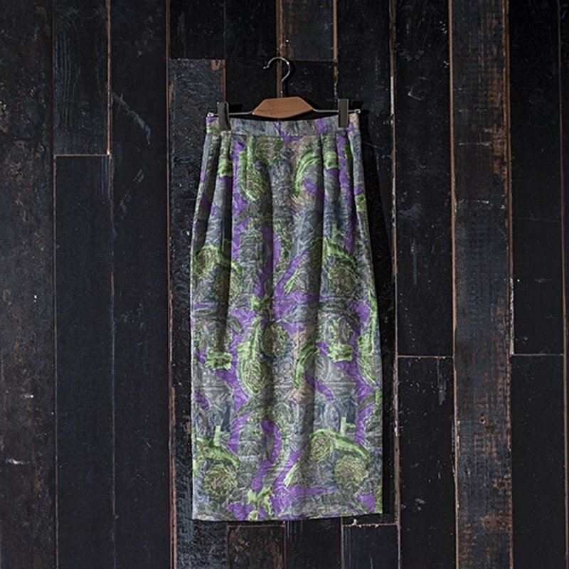 /林檎梦/ 魅力四射紫绿花丛 古着 裙 vintage - 裙子 - 其他材质 