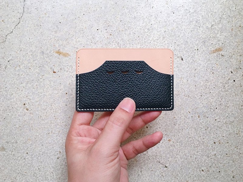 手工缝制夜幕湛蓝色牛皮皮革富士山名片卡夹 - 名片夹/名片盒 - 真皮 蓝色