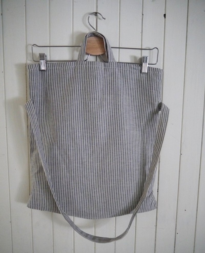 条纹帆布软提包 - 侧背包/斜挎包 - 其他材质 灰色