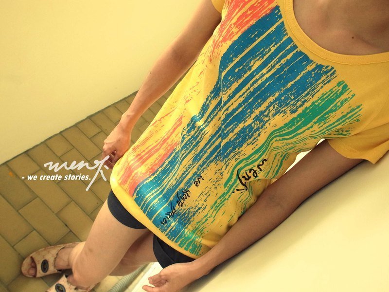 WenTi. 纯手绘 X 手印创作 T -【支流】  wp1813 - 【手染黄】复刻长版T全新上市!!! - 女装 T 恤 - 棉．麻 