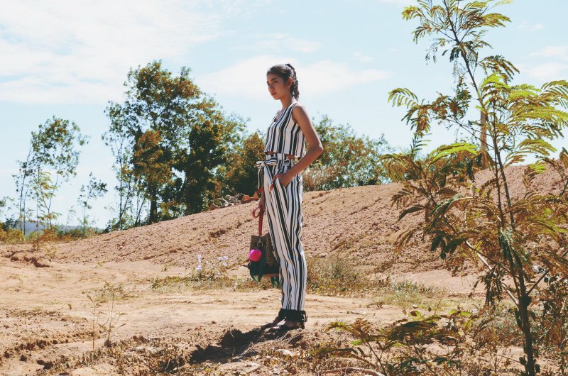 夏天就该去海边 'MUFFIN TROUSERS' 条码纹高腰长裤 - 女装长裤 - 其他材质 白色