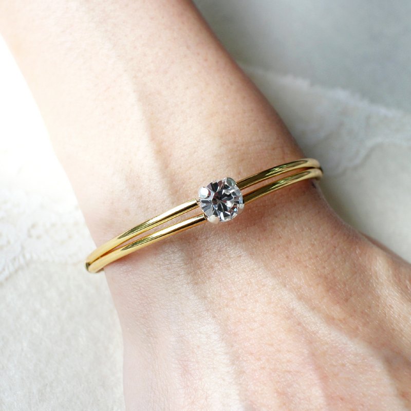 EF流金岁月NO.106白色特大水钻双管黄铜手链 - 手链/手环 - 其他材质 金色