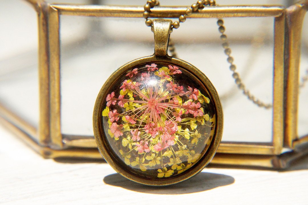 / 森林系 / 封存时光干燥花项链 - 双色灿烂花朵 - 项链 - 其他金属 多色