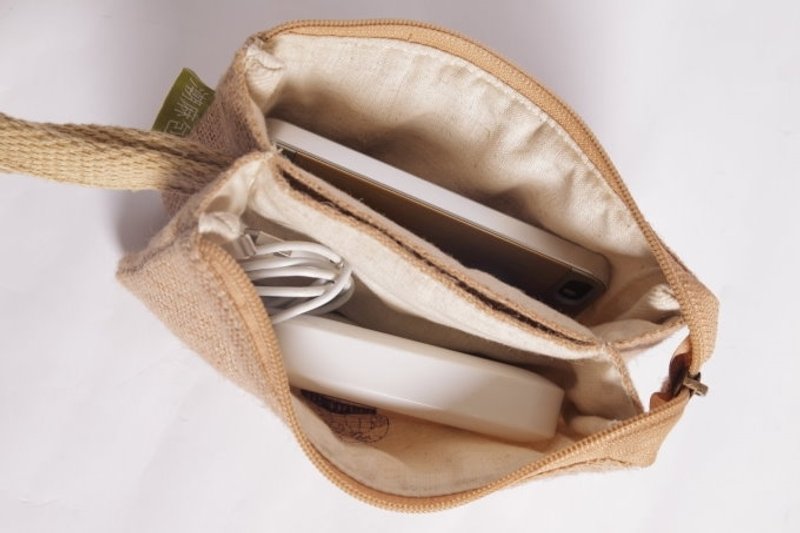 亲密随物双层潮麻包 TJT1305242LB - 化妆包/杂物包 - 植物．花 卡其色