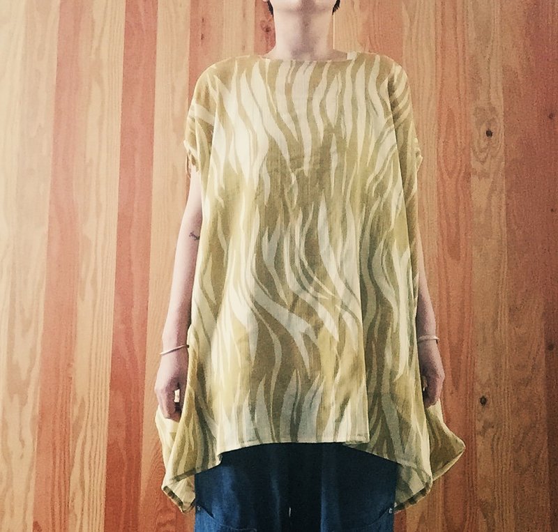 夏 波纹 天然手作服 纯棉纱垂坠长上衣罩衫 - 女装上衣 - 其他材质 黄色