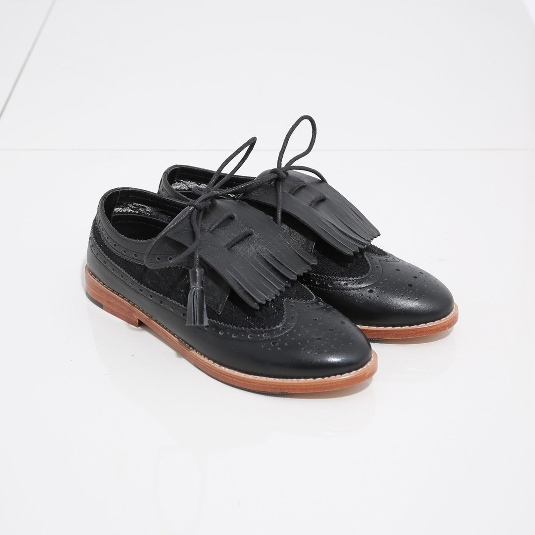 Olympia Oxford Black - 女款休闲鞋 - 真皮 黑色