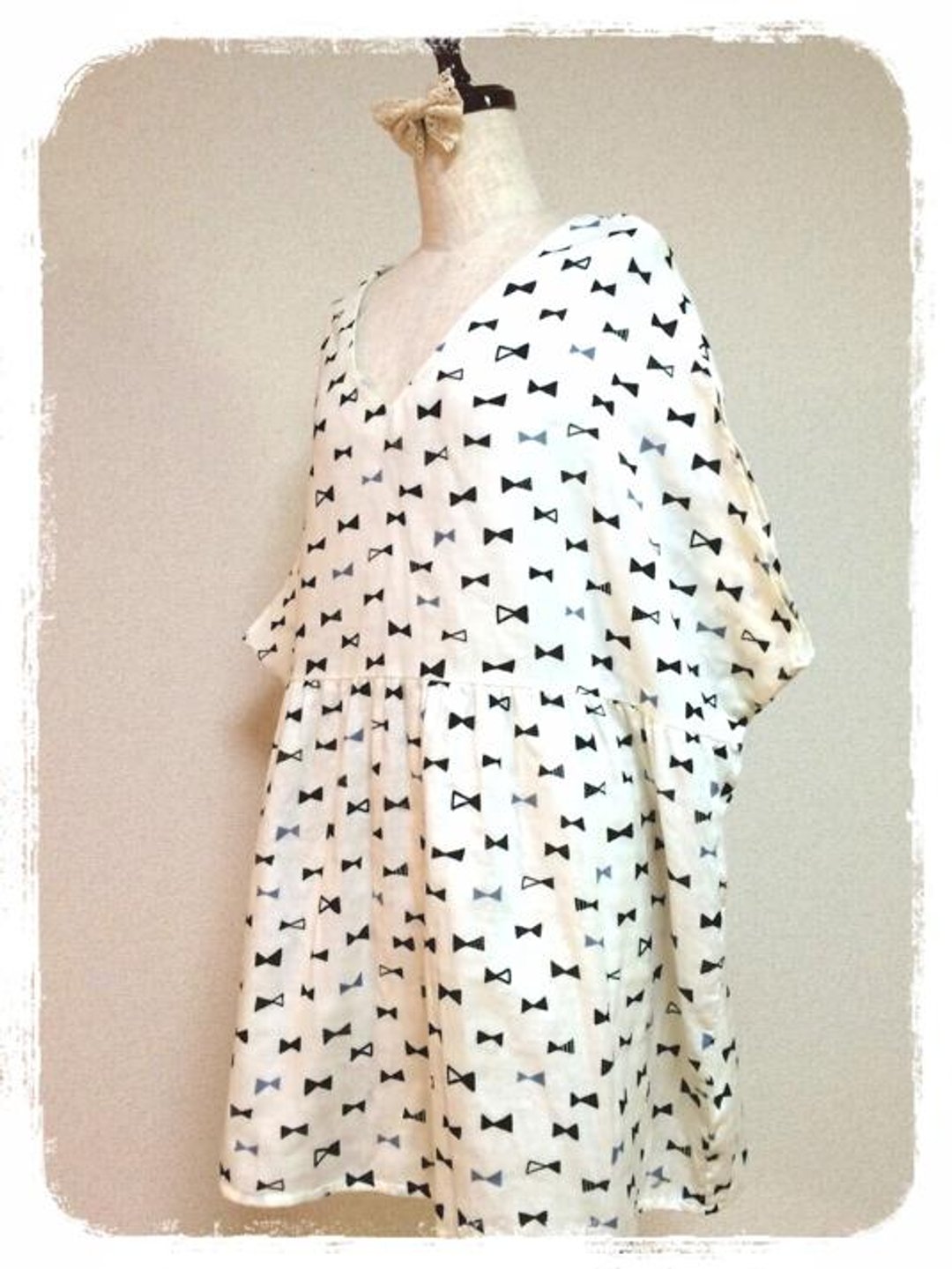 Ribbon of tunic dress / soft double gauze / White - 洋装/连衣裙 - 棉 