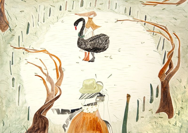 【黑天鹅】插画明信片。 - 卡片/明信片 - 纸 卡其色