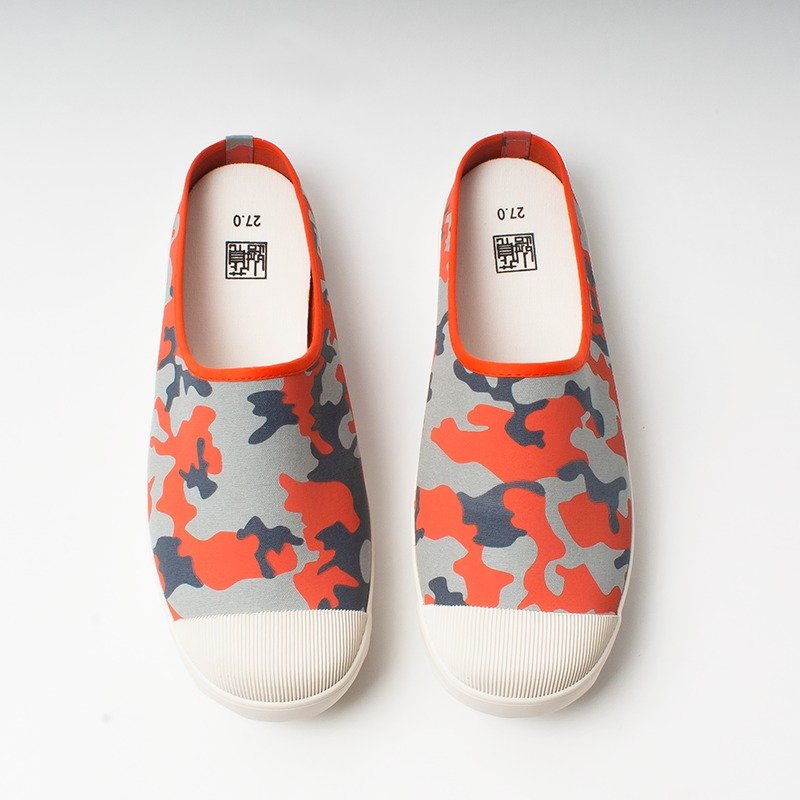 【懒男日】迷彩丛林花布/男子款/职人帆布鞋/散步拖鞋 - 男款休闲鞋 - 其他材质 橘色