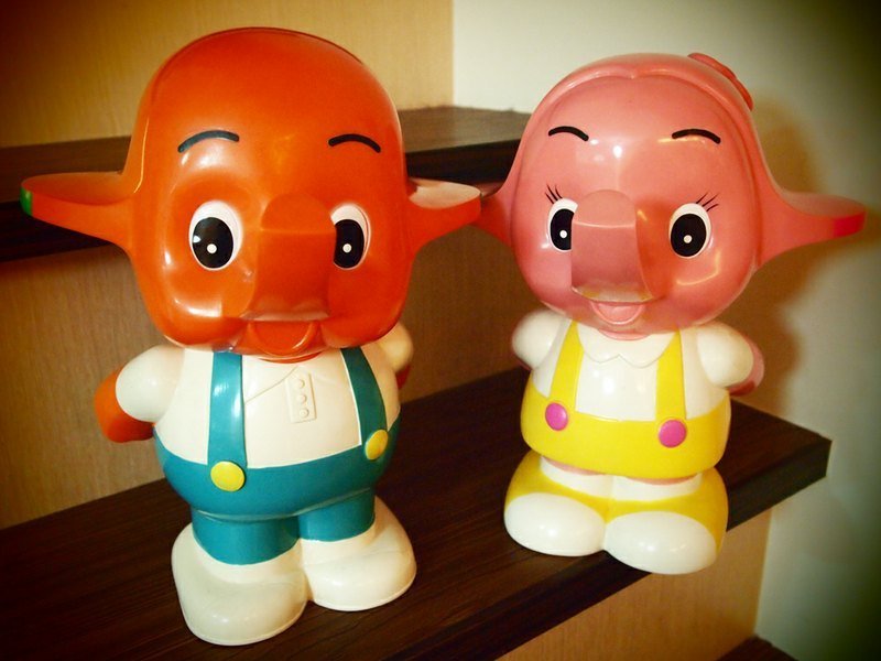 早期佐藤象公仔 SATO CHAN 情侣一对 企业宝宝 サトちゃん - 玩偶/公仔 - 其他材质 多色