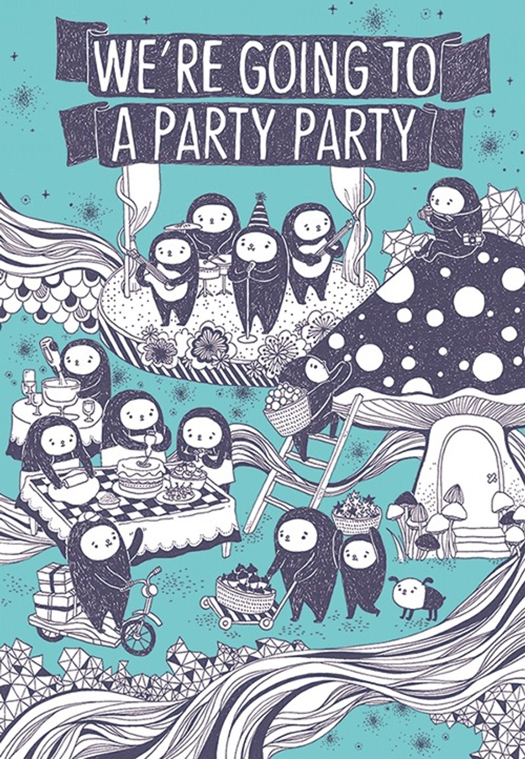 【卡片】黑衣人生日趴踢卡片 / we're going to a party party - 卡片/明信片 - 纸 绿色