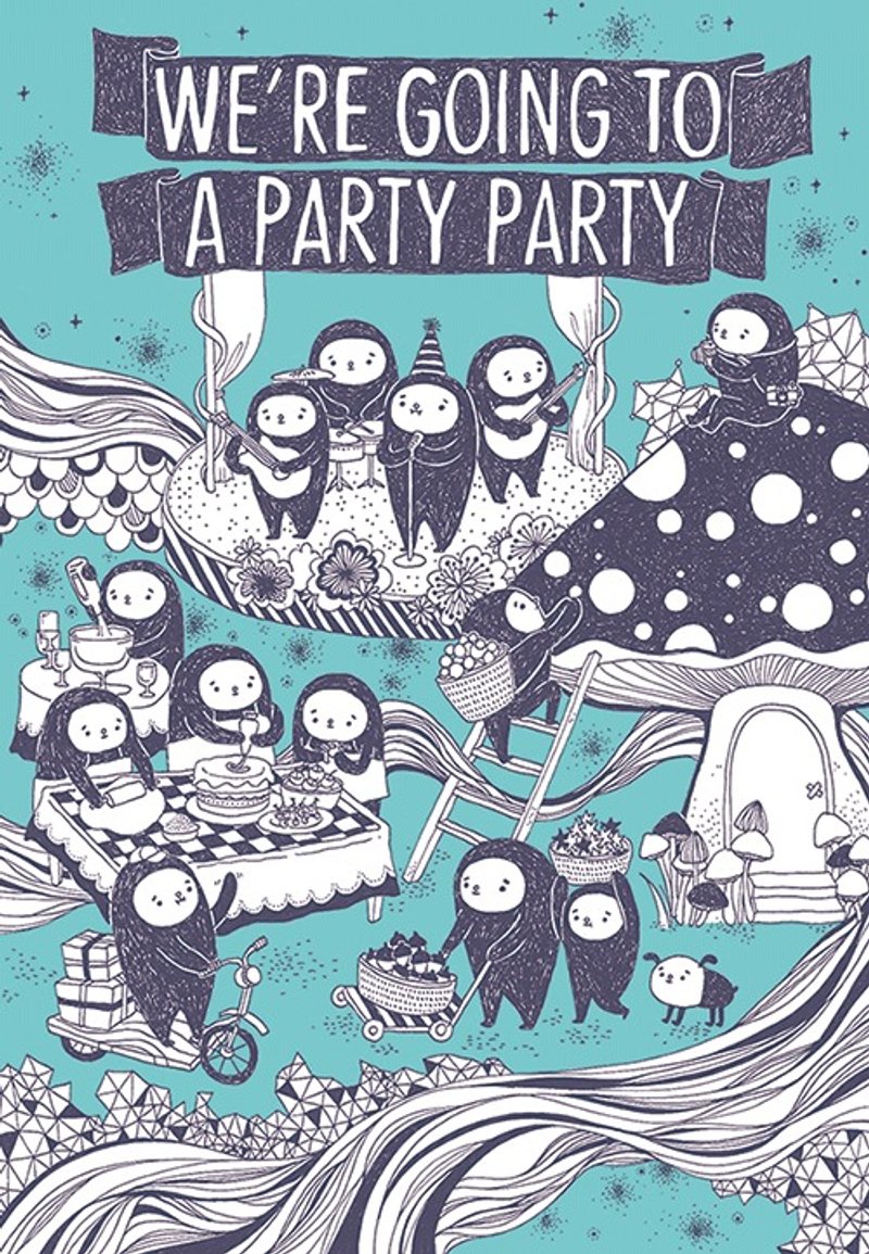 【卡片】黑衣人生日趴踢卡片 / we're going to a party party - 卡片/明信片 - 纸 绿色