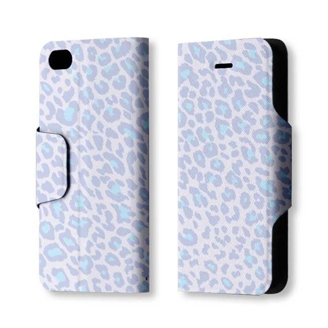AppleWork iPhone 5/5S 翻盖式保护皮套 粉紫豹纹 - 手机壳/手机套 - 真皮 蓝色