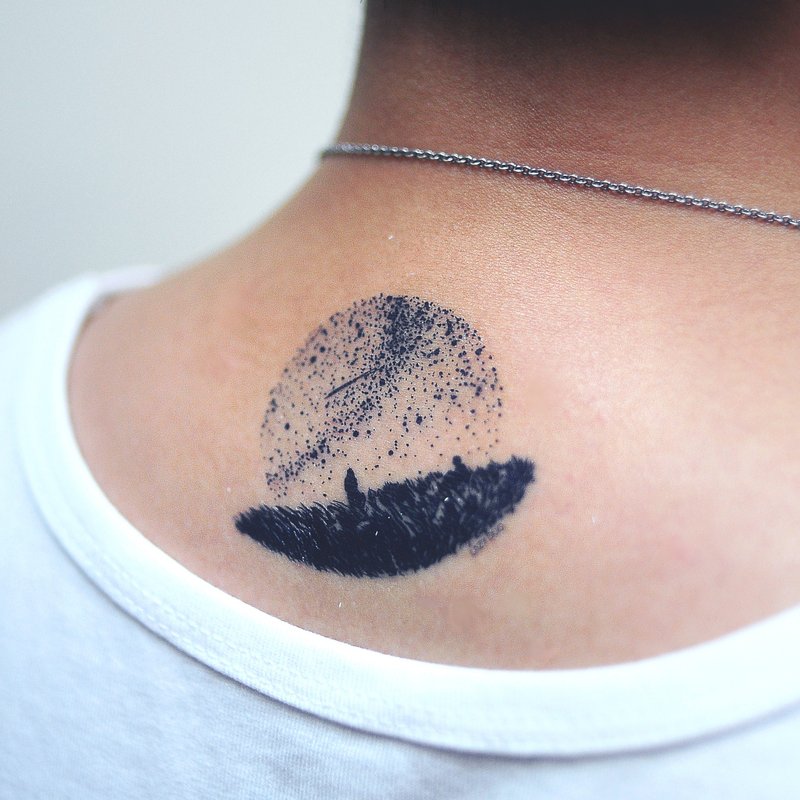 简约深蓝流星空宇宙手绘刺青纹身贴纸 几何天文浪漫约会恋人伴侣 - 纹身贴 - 纸 蓝色