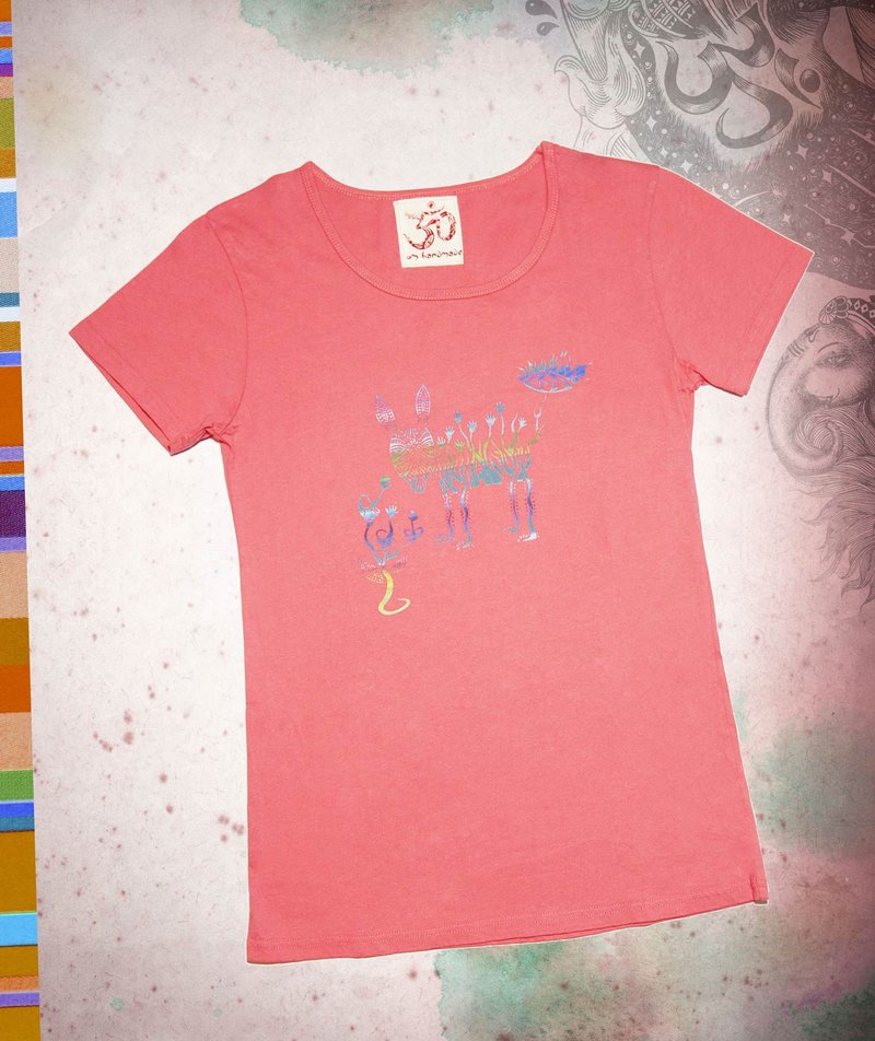 手感夏日纯棉旅行T-非洲魔幻斑马(粉橘) - 女装 T 恤 - 棉．麻 粉红色