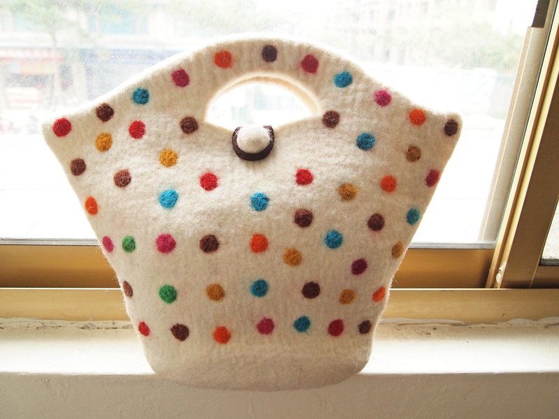 Japaindia温暖冬天欢乐点点羊毛毡购物包 ＮＡＰＥＬ 小 - 手提包/手提袋 - 羊毛 黑色