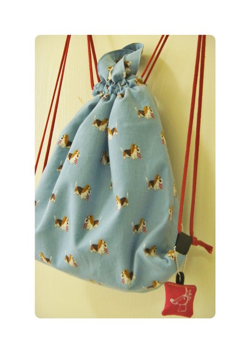 耶诞限定款-两用抽绳后背包(可手提)“查理士小猎犬”{手工限量} - 侧背包/斜挎包 - 其他材质 蓝色