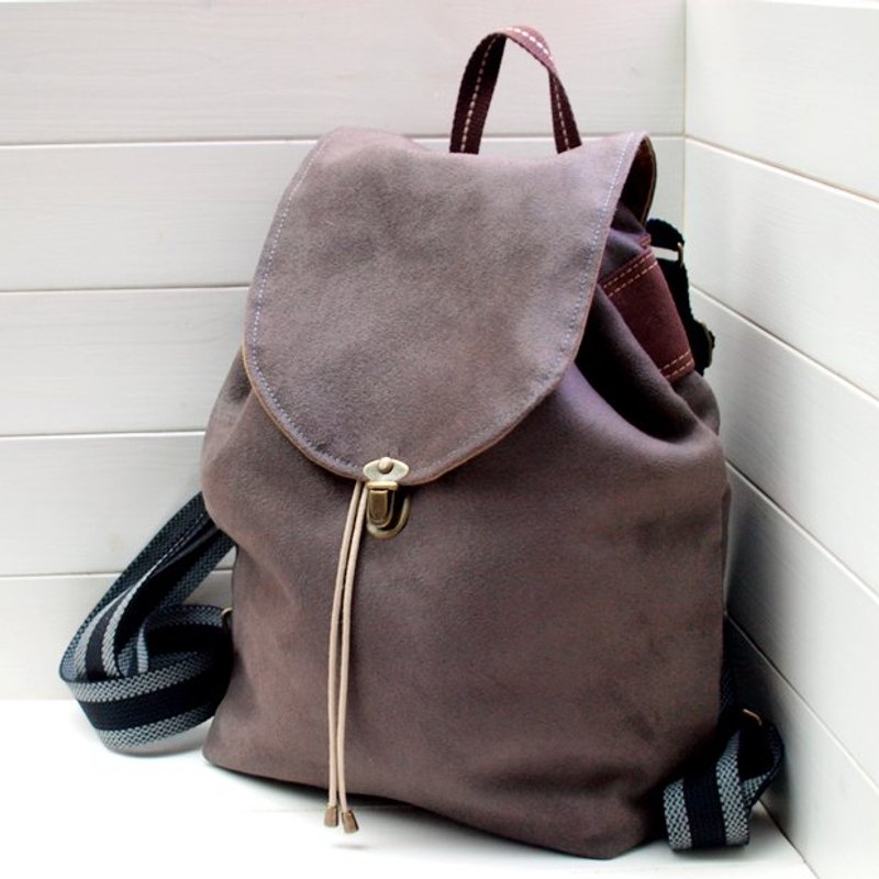 纯手工后背包-麂皮布消炭色 - 后背包/双肩包 - 其他材质 灰色