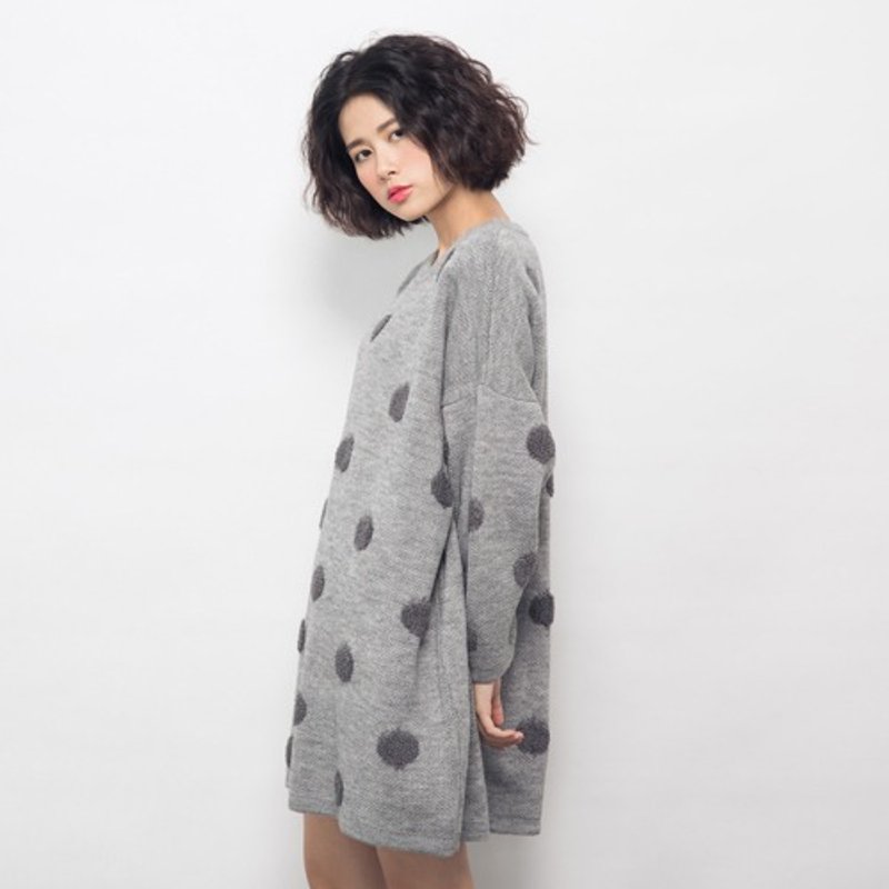 灰色狂想圆舞曲波点针织洋装 - 女装针织衫/毛衣 - 其他材质 灰色