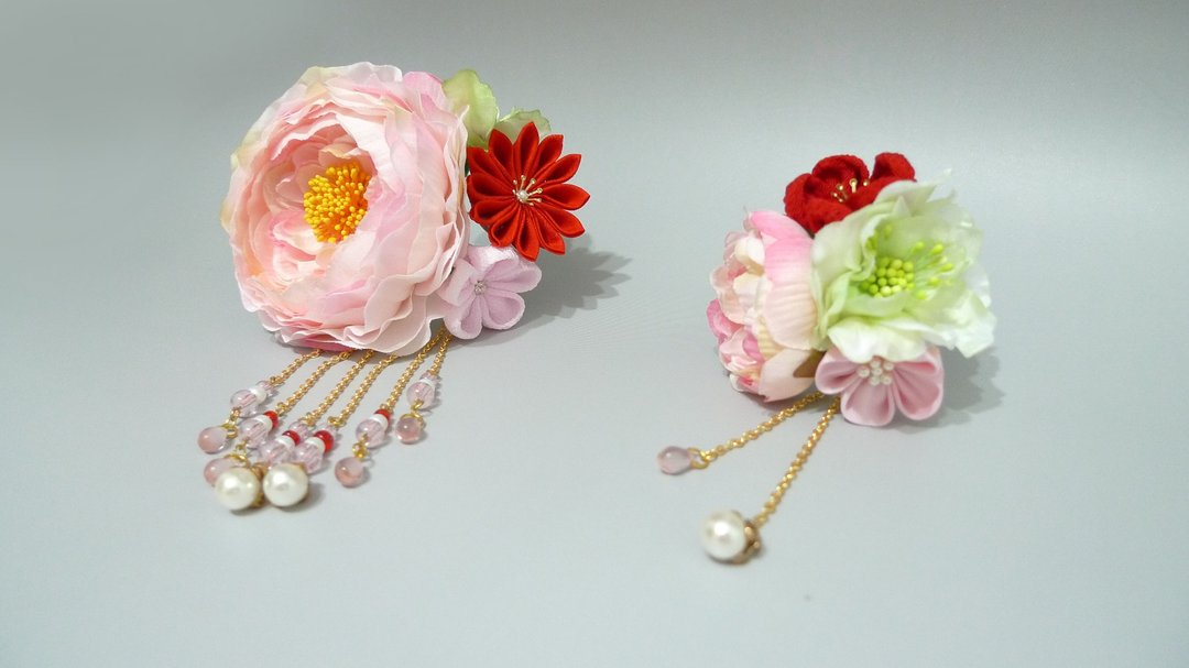 【若桑】【无双】芍姬 和洋。和风。手作绢花。つまみ细工 日式布花发饰 婚纱头饰 - 发饰 - 丝．绢 粉红色