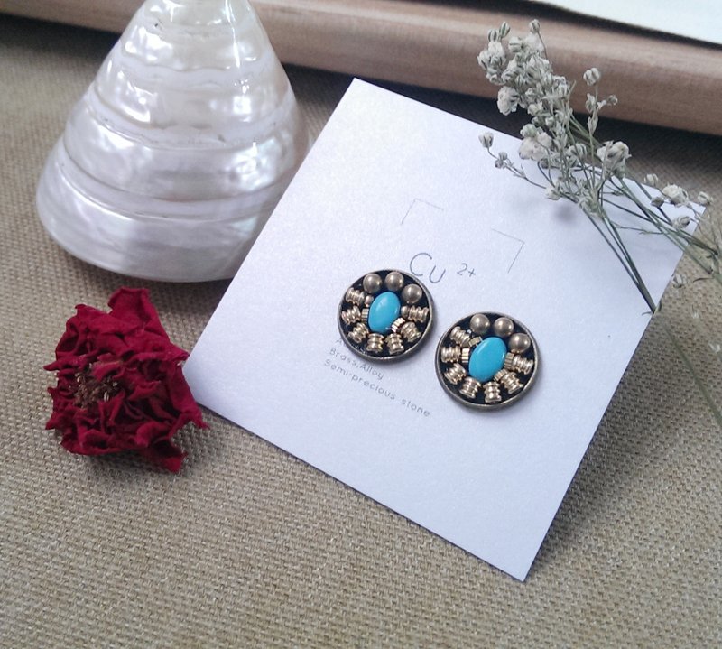 独家设计 手工珠宝盒大耳环(对) / 复刻系 土耳其蓝 - 耳环/耳夹 - 其他金属 蓝色