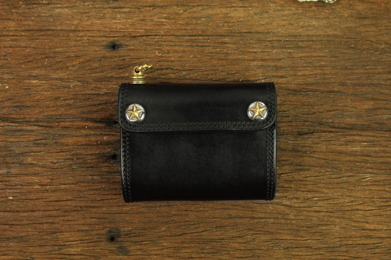 【METALIZE】雕花扣基本款短夹(星星扣版) - 皮夹/钱包 - 真皮 黑色