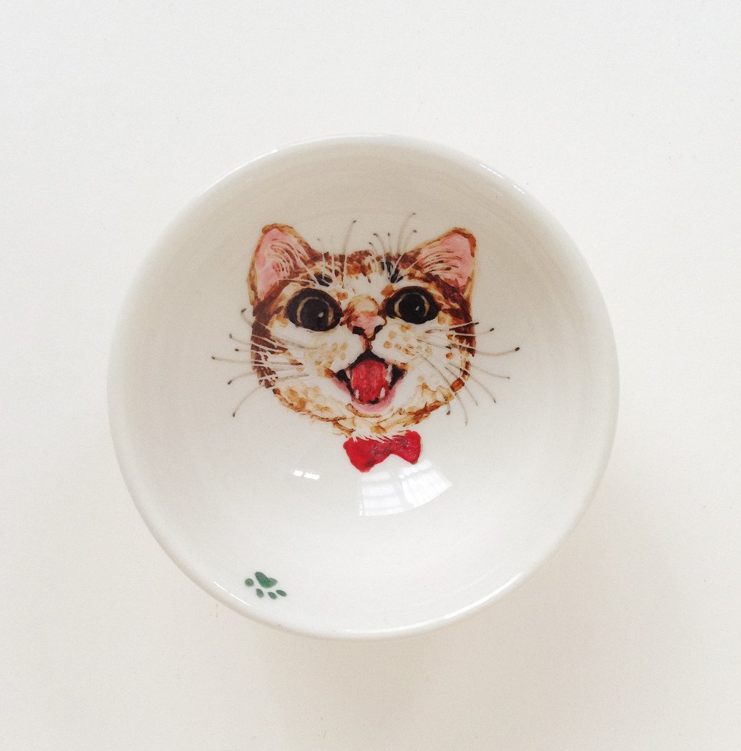 手绘小茶杯-橘子小猫喵喵叫 - 茶具/茶杯 - 瓷 橘色