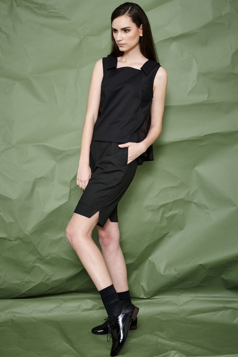 出清品 - 黑色造型背心 - 女装上衣 - 棉．麻 黑色