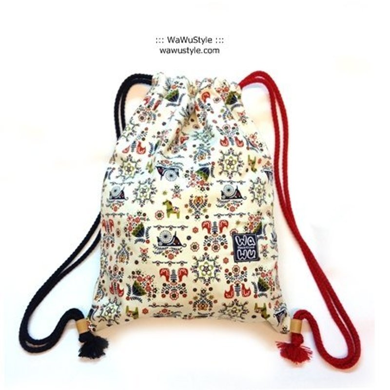 WaWu 束口后背包 / A4收纳袋 (俄罗斯) 台湾印花布 *限量 - 其他 - 其他材质 白色