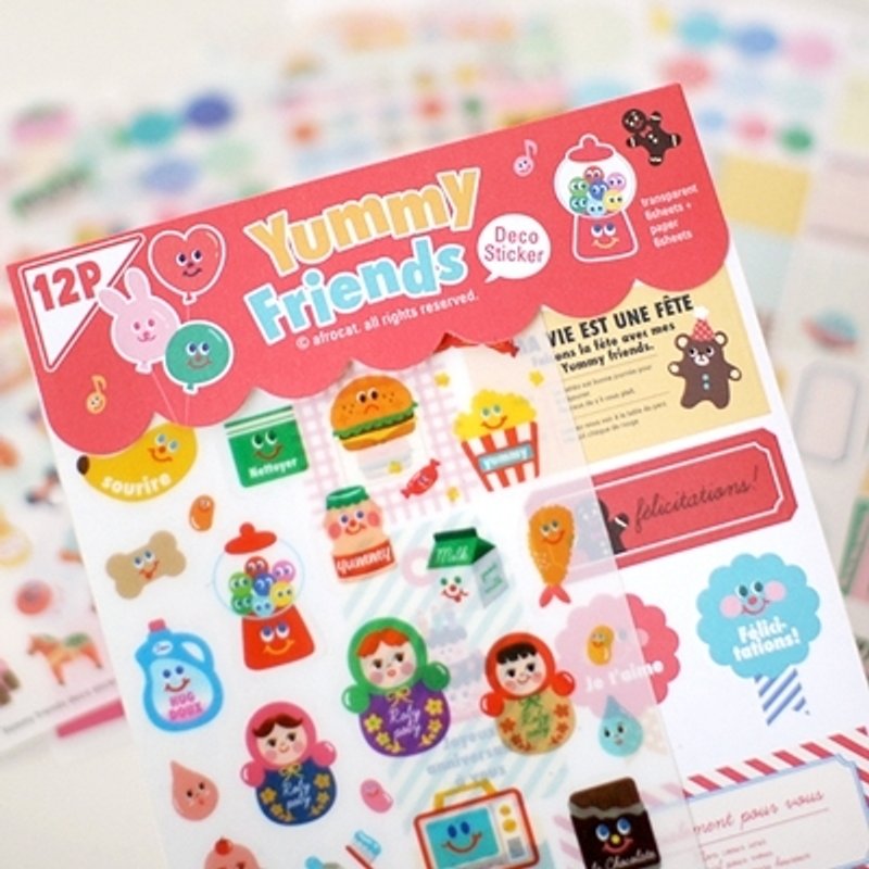 韩国 Afrocat  yummy friends deco sticker 手作 手创 装饰 贴纸 甜蜜 可爱 - 贴纸 - 塑料 