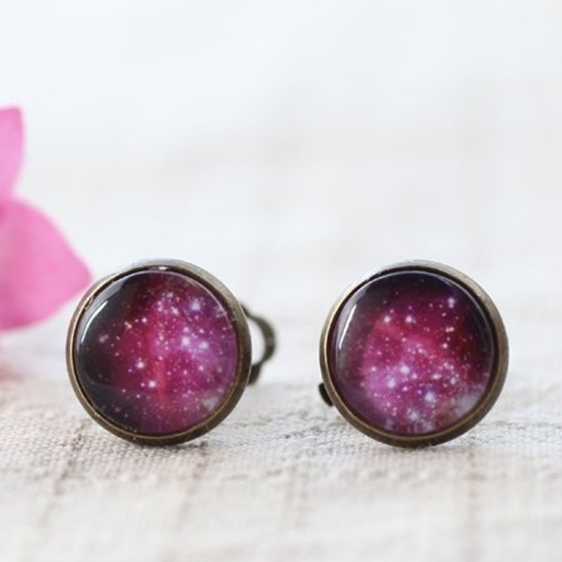 紫色星空古铜夹式耳环·轻灵之森手工疗愈系 - 耳环/耳夹 - 羊毛 紫色