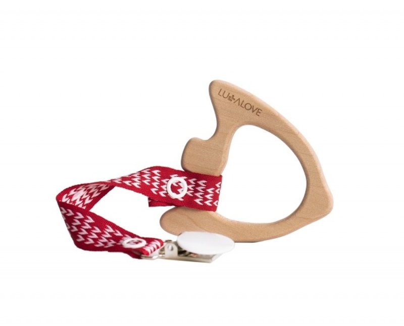 【欧洲制】Lullalove - Mamari 手工木制磨牙玩具附防掉带-小鱼 - 玩具/玩偶 - 木头 红色