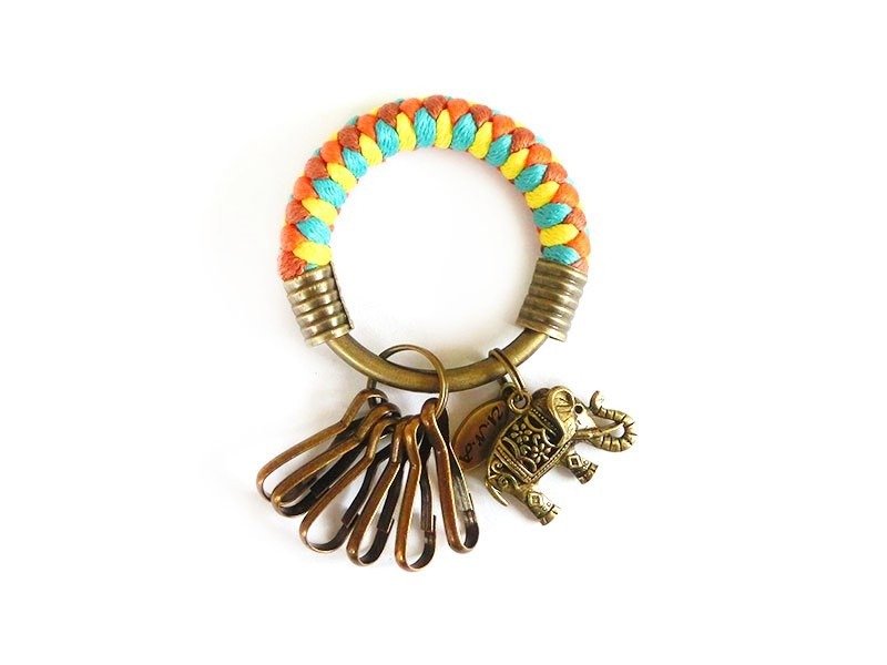 【UNA-优娜手作】钥匙圈(小)5.3CM 橘+黄+湖水绿+咖啡+大象 手工 编织 腊绳 铁环 定制化 - 钥匙链/钥匙包 - 其他材质 橘色