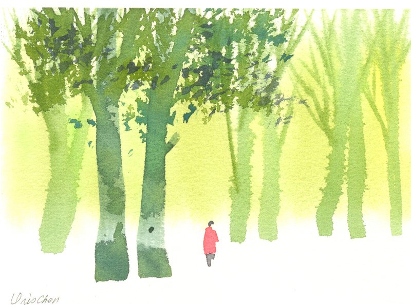 “疗愈系树林系列1-69”水彩手绘限量版明信片/圣诞卡 - 卡片/明信片 - 纸 绿色