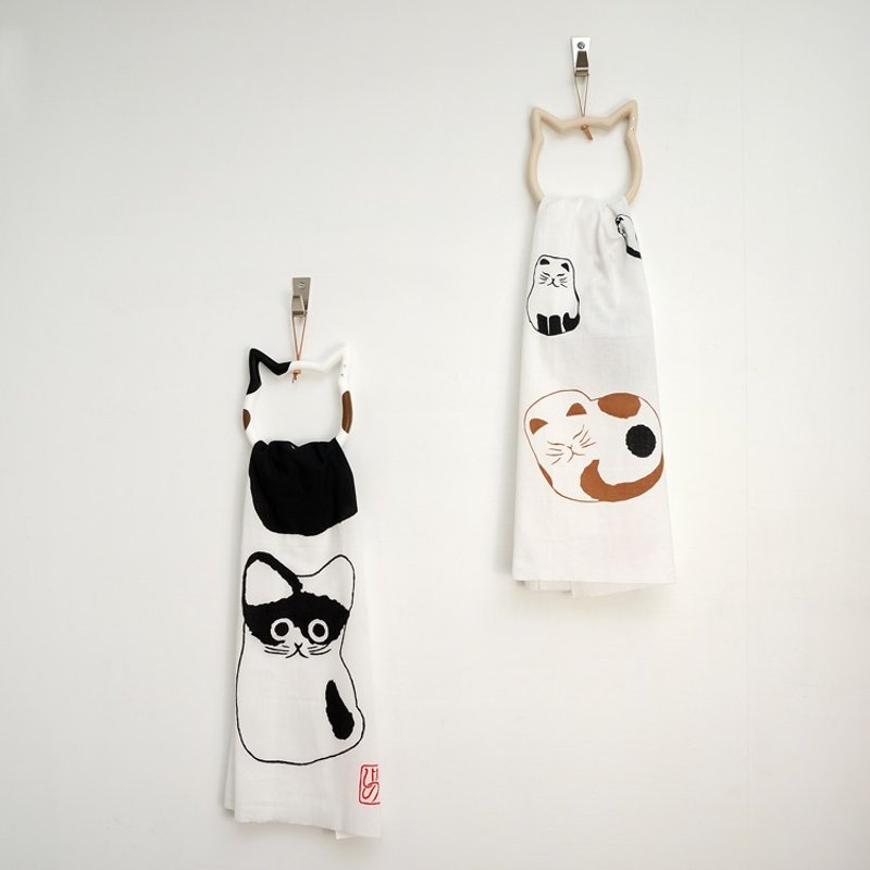 【日本制】猫咪头造型毛巾架-三花 真皮绳 可爱高质感 - 收纳用品 - 塑料 白色