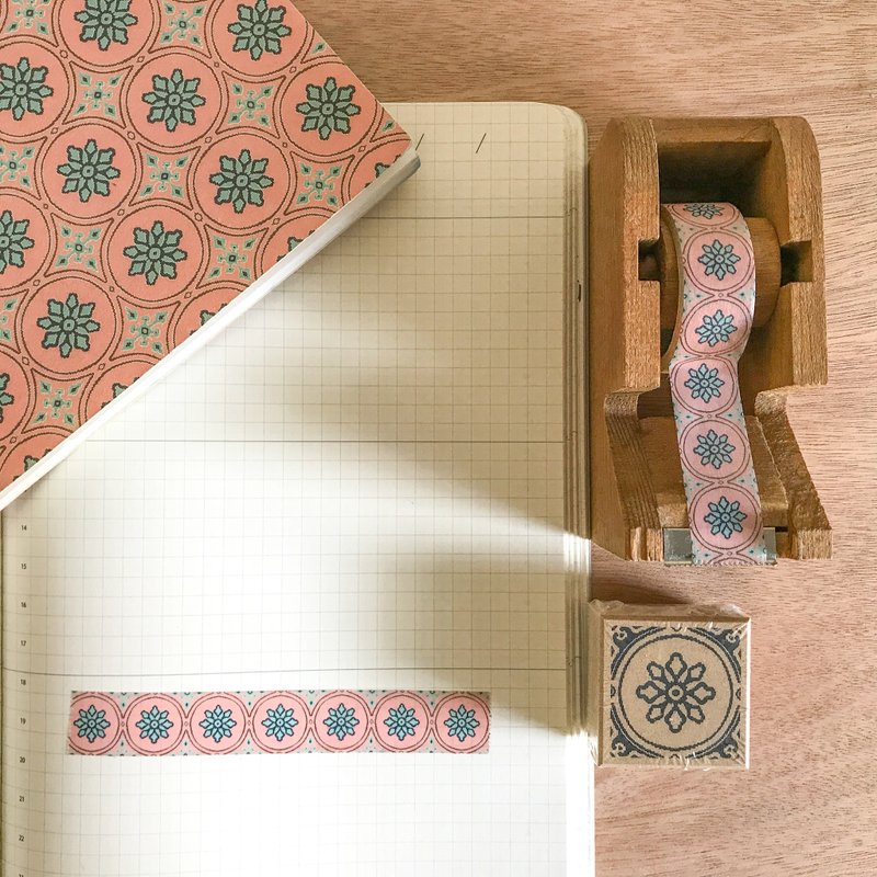 夏,粉红香槟老花砖精装纸胶带 【卷毛力卡QUEMOLICA】 - 纸胶带 - 纸 粉红色