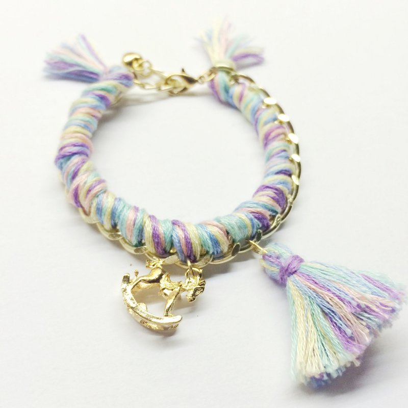 五色独角兽流苏织绳玻璃水晶球手链 by Studdedheartz - 手链/手环 - 其他材质 多色