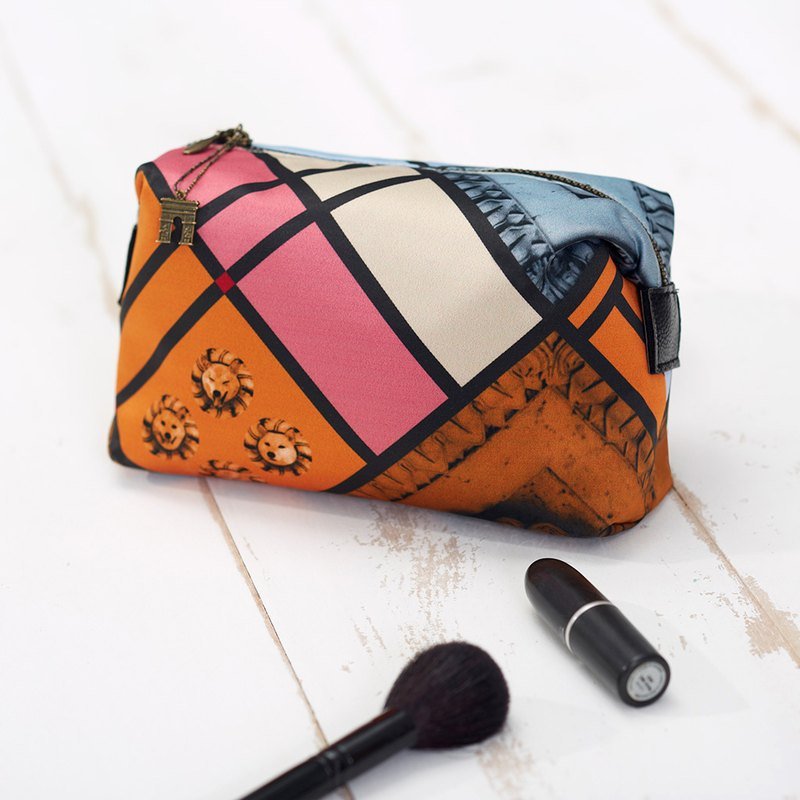 法式撞色化妆包 / 收纳包 / 笔袋 (橘子柴犬) - 化妆包/杂物包 - 其他材质 橘色