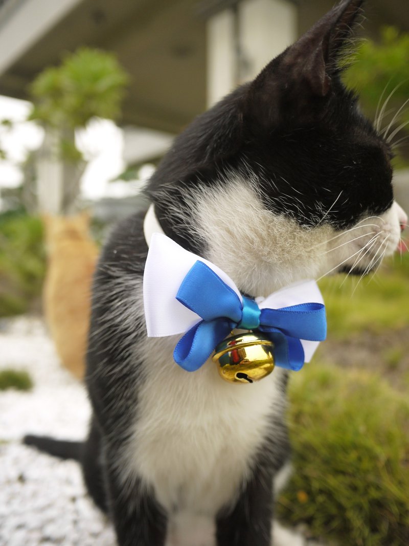 安全宠物项圈x 蓝白爵士 猫狗/颈带/领结/啾啾 樱桃布丁 Cherry P - 项圈/牵绳 - 棉．麻 蓝色