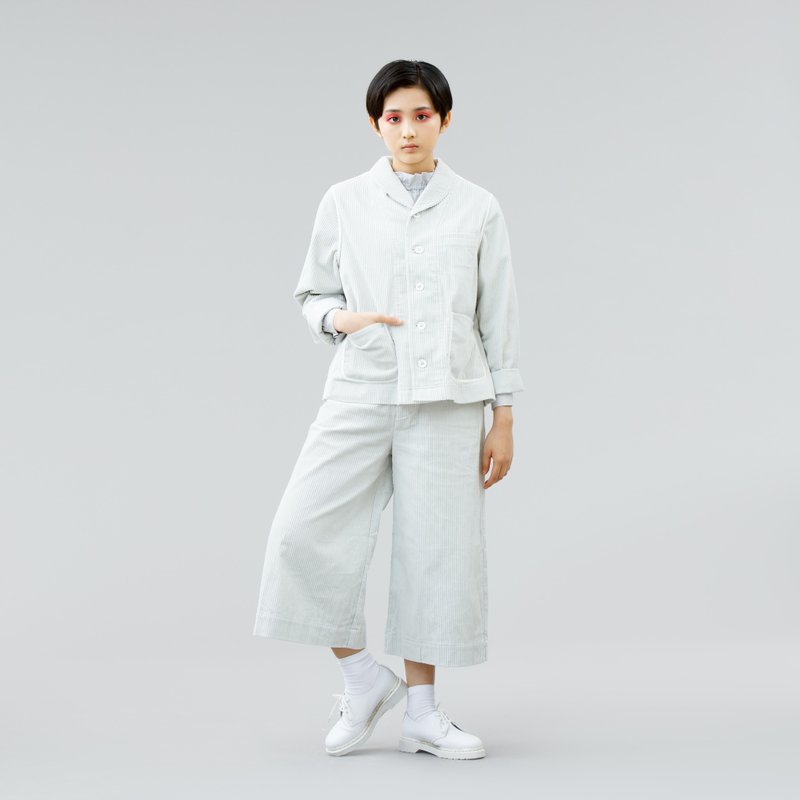 全棉灯芯绒小圆领工人短外套 - 女装休闲/机能外套 - 其他材质 灰色