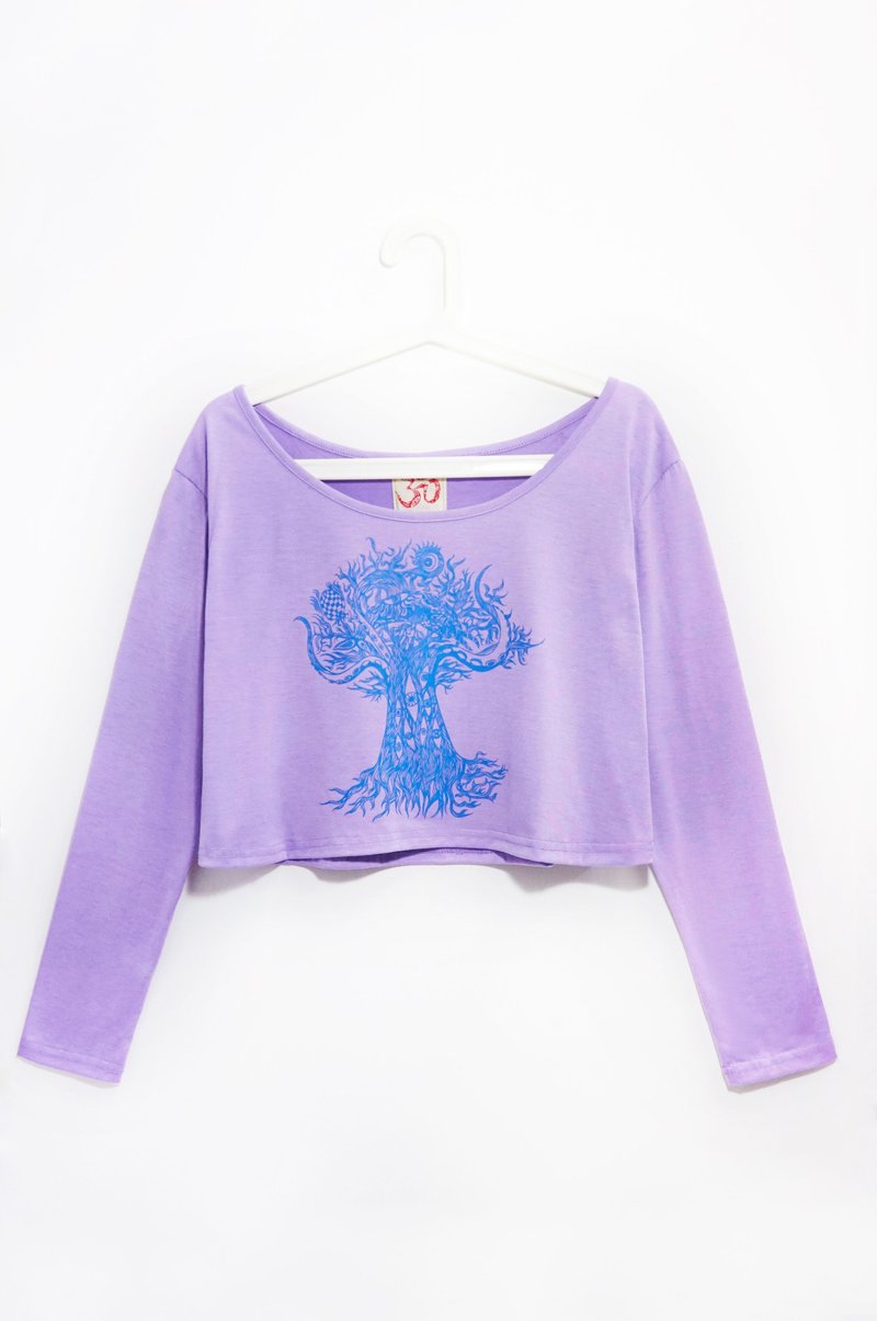 手感多层次短版长袖上衣 - 泰国疯狂树 (粉紫) - 女装上衣 - 棉．麻 紫色