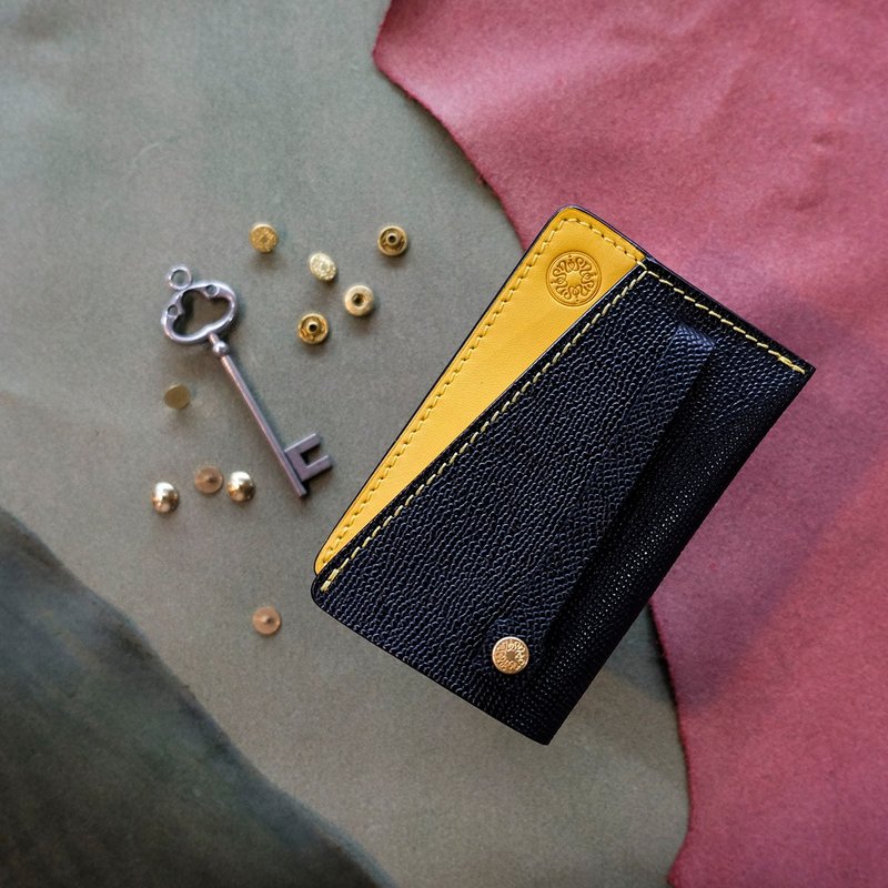 isni 抽拉式钥匙包 时尚黄/黑 欧洲牛皮 职人手作りのキーケース - 钥匙链/钥匙包 - 真皮 黄色