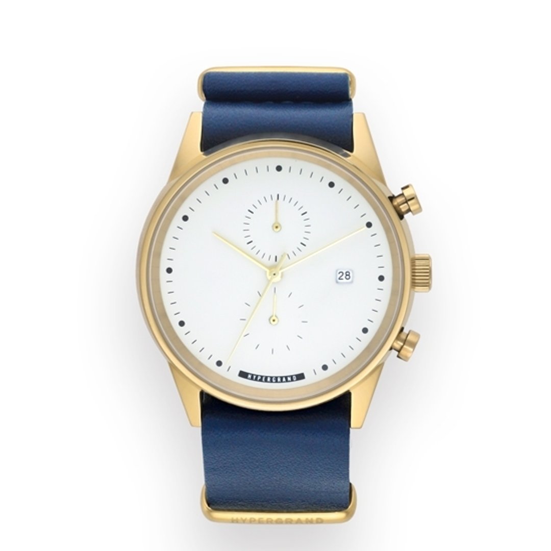 HYPERGRAND - MAVERICK CHRONO NAUTICAL BLUE LEATHER / 冷钢双眼计时系列 - 航海蓝皮革手表  (抛光金) - 女表 - 真皮 蓝色
