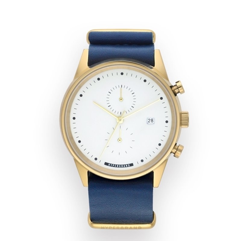 HYPERGRAND - MAVERICK CHRONO NAUTICAL BLUE LEATHER / 冷钢双眼计时系列 - 航海蓝皮革手表  (抛光金) - 女表 - 真皮 蓝色