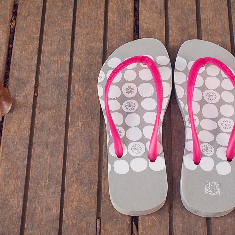 轻履日 | 花见家纹系列 . 粉桃 .人字拖 .女 .夏日-赠神秘小礼物 - 拖鞋 - 橡胶 灰色