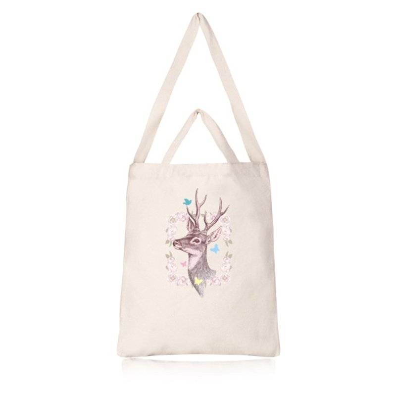 【定制化礼物】小鹿花园 文创风直式帆布包 - 侧背包/斜挎包 - 棉．麻 卡其色