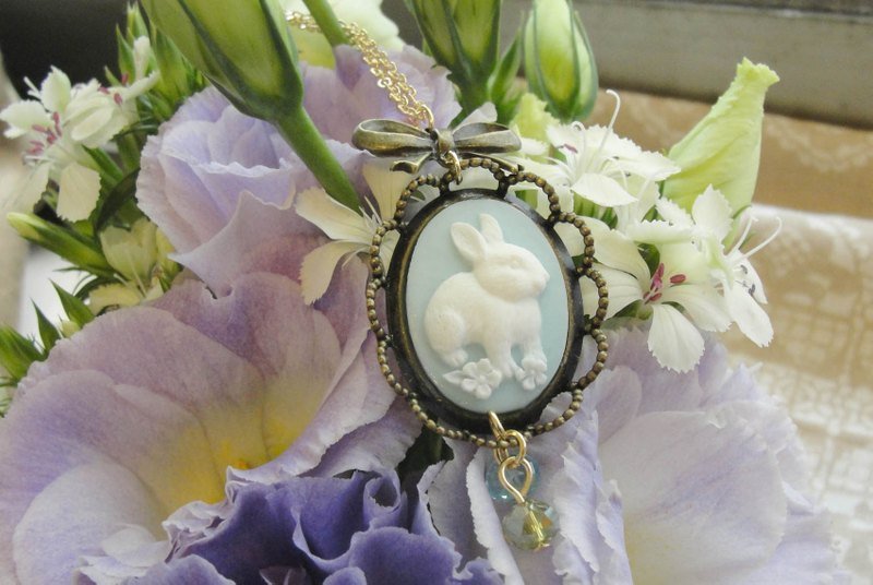 *forest*单只小兔细致项炼-蓝绿色（f568） - 项链 - 其他金属 